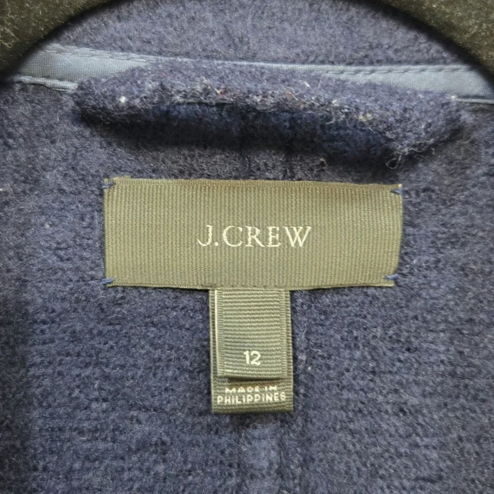 J Crew Daphne Italian Boiled‎ Wool Over Coat Women 12 Navy Double Breasted Long